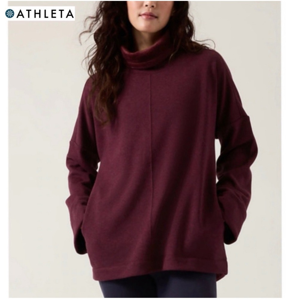 Athleta Cozy Karma Funnel Neck Sweatshirt Burgundy Plum Large Relaxed Pullover